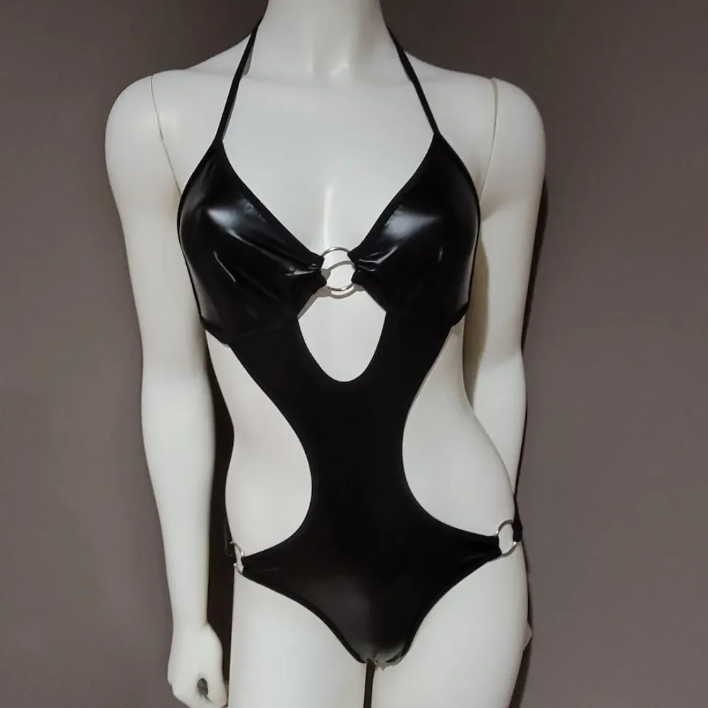Vegan Leather Cut Out Bodysuit Lingerie - Picture 2 of 9